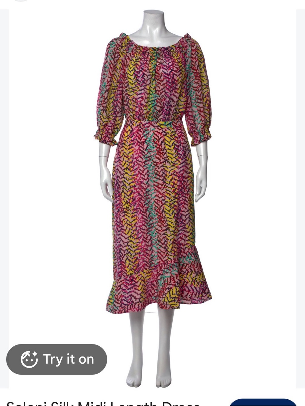 🔥 SALONI Vibrant Multi-Color SILK Midi Dress with Ruffle Hem US 6 EUC